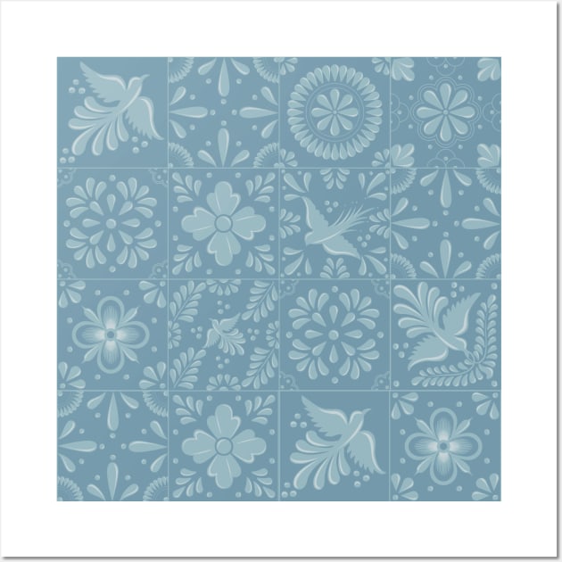 Blue Pastel Talavera Tile Pattern by Akbaly Wall Art by Akbaly